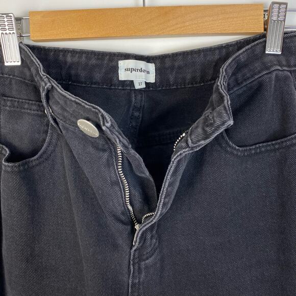 Superdown Black Distressed High Waisted Straight Jeans Size 27 - Picture 4 of 10
